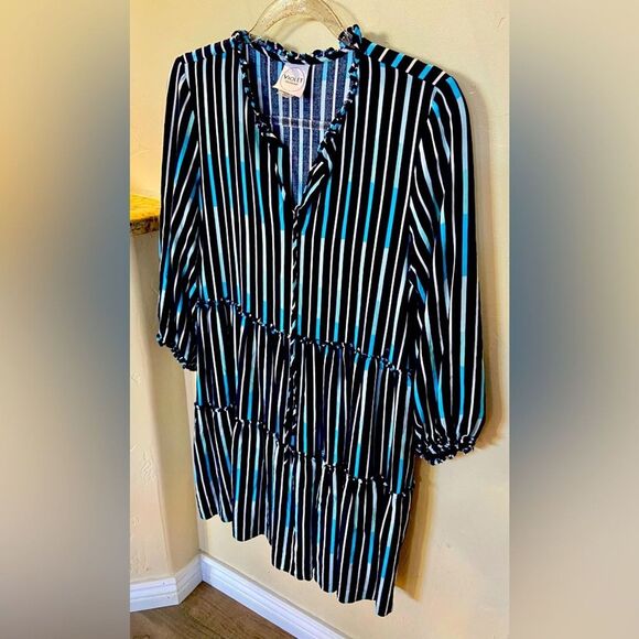 Violet Weekend womens size large blue/black stripped lightweight beach dress - Picture 2 of 6